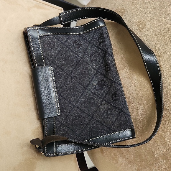 Dooney and Bourke ❤️ ring flap dark Grey canvas black leather shoulder bag - Picture 5 of 17